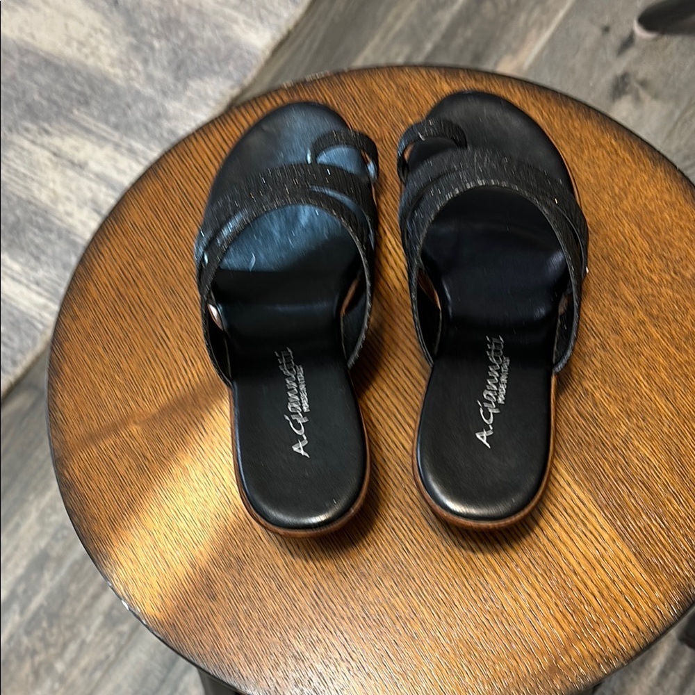 A. Giannetti Black Double Strap Sandals